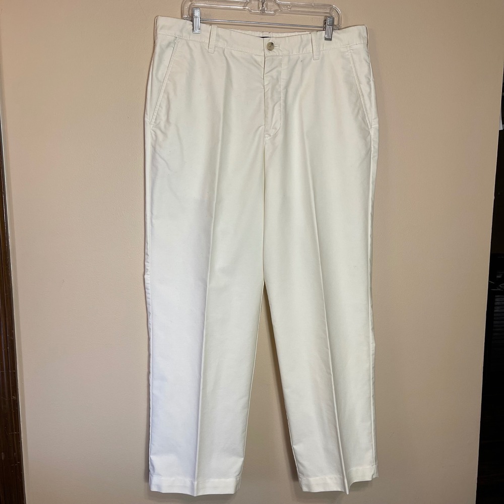 IZOD Mens Off White Cream Cotton Chino Pants Straight Leg Flat Front 36x30